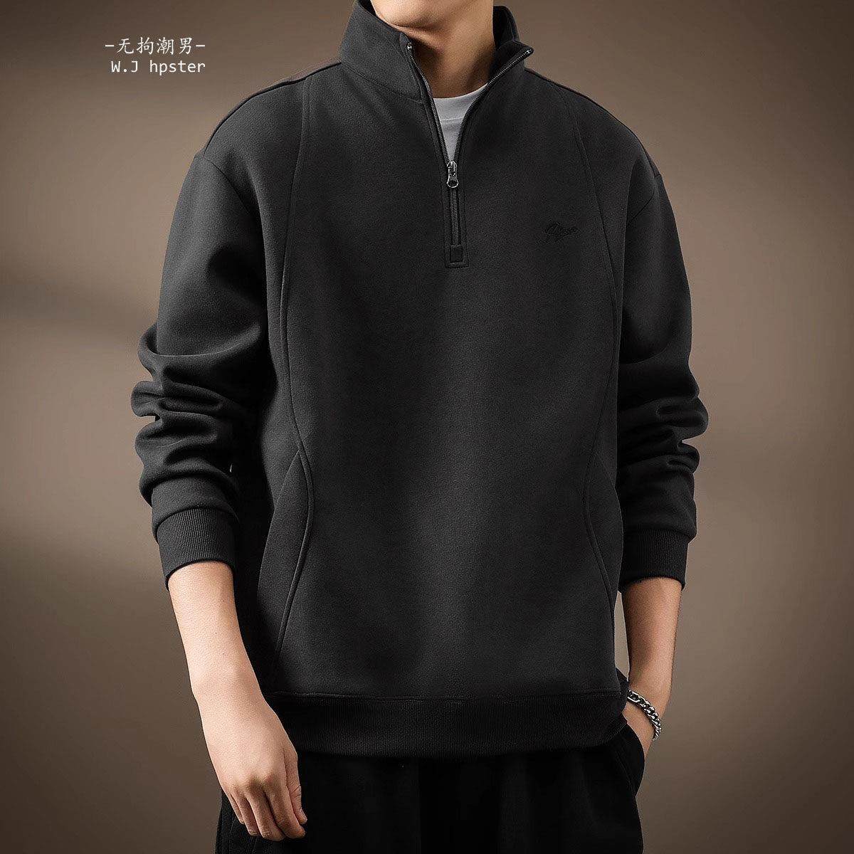 it neith BIAS潮牌软糯半拉链立领卫衣男秋季加绒宽松大码Polo衫,淘宝优惠券,粉丝福利购,淘宝优惠卷