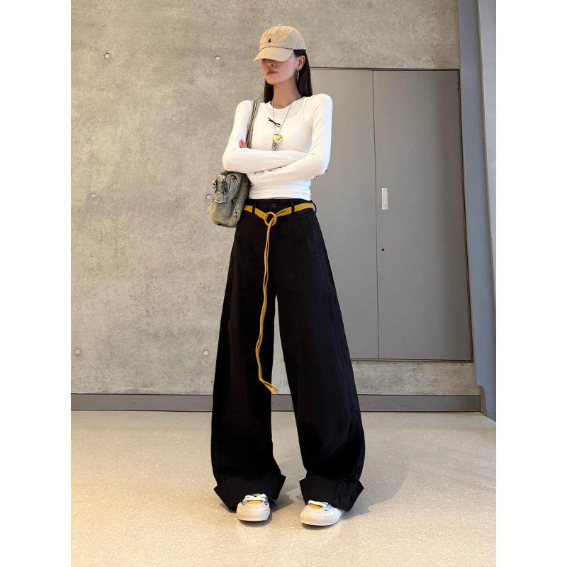 美式灰色阔腿工装裤女2025秋季新款高腰垂感显瘦宽松直筒拖地裤子,淘宝优惠券,粉丝福利购,淘宝优惠卷