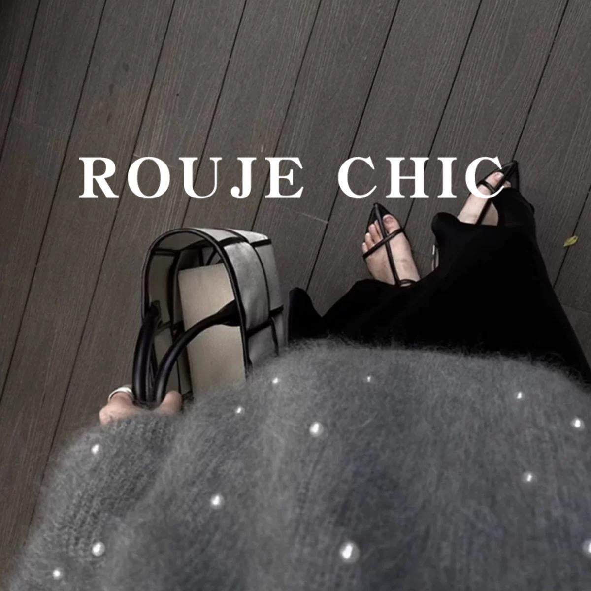 法国rouje chic圆领别致灰色钉珠马海毛毛衣女秋冬软糯高级针织衫,淘宝优惠券,粉丝福利购,淘宝优惠卷