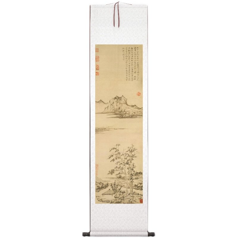 元倪瓒《秋亭嘉树图》客厅书房茶室装饰挂画玄关山水高清卷轴字画,淘宝优惠券,粉丝福利购,淘宝优惠卷