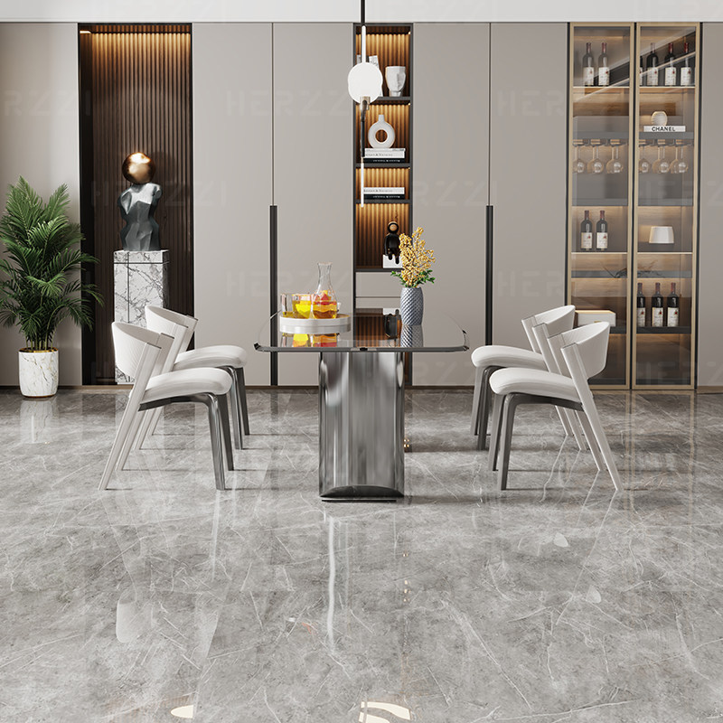 HERZZI家用意式极简轻奢餐桌椅子组合简约钢化玻璃饭桌子鱼肚桌,淘宝优惠券,粉丝福利购,淘宝优惠卷