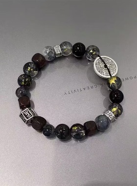 新中式潜墨山鬼花钱琉璃手链情侣爆款古风设计感手串女闺蜜手饰