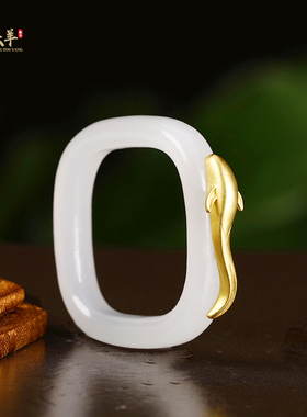 新疆和田玉18k金玉男女士戒指环