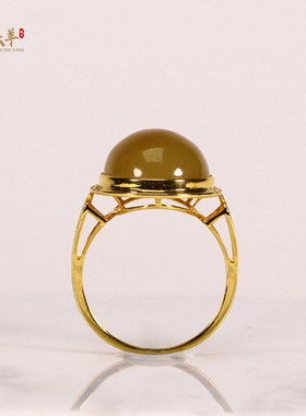 和田玉糖玉戒指18k金镶玉玉指环