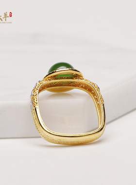 精品和田玉碧玉蛋面戒指时尚戒圈