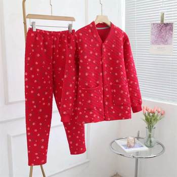 ຊຸດຊັ້ນໃນຄວາມຮ້ອນສໍາລັບຜູ້ສູງອາຍຸດຽວຂະຫນາດໃຫຍ່ຝ້າຍບໍລິສຸດ cardigan ຜູ້ສູງອາຍຸ pajamas ເຮືອນຊຸດ grandma quilted ເຄື່ອງນຸ່ງຫົ່ມຄວາມຮ້ອນ
