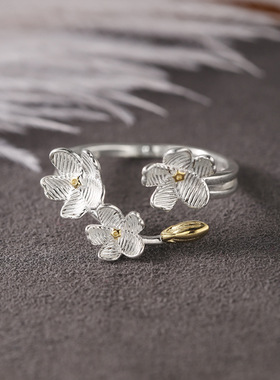 925纯银花朵戒指女甜美名媛风