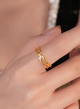 越南沙金饰品极简H戒指女小众轻奢高级感素圈指环情侣对戒送礼物