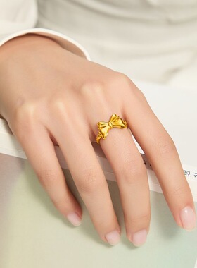越南沙金蝴蝶结在逃公主戒指女仿黄金开口调节指环小众轻奢高级高