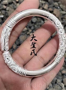 新款纯银如意金箍棒手镯 9手99南雪花银网 纯工定制红同款云实心