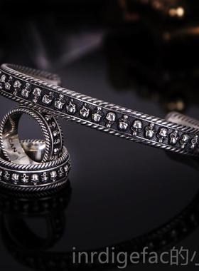 新款VULCAN伏甘骷镯男纯银尔网红机车流行髅手哈雷欧美手工骷髅银