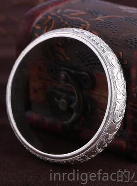 新款定制族风手古老式熟真银9法99足银纯银手镯闭口环可刻民字扁