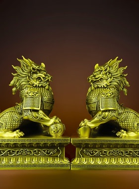 铜麒麟摆件招财家居客厅