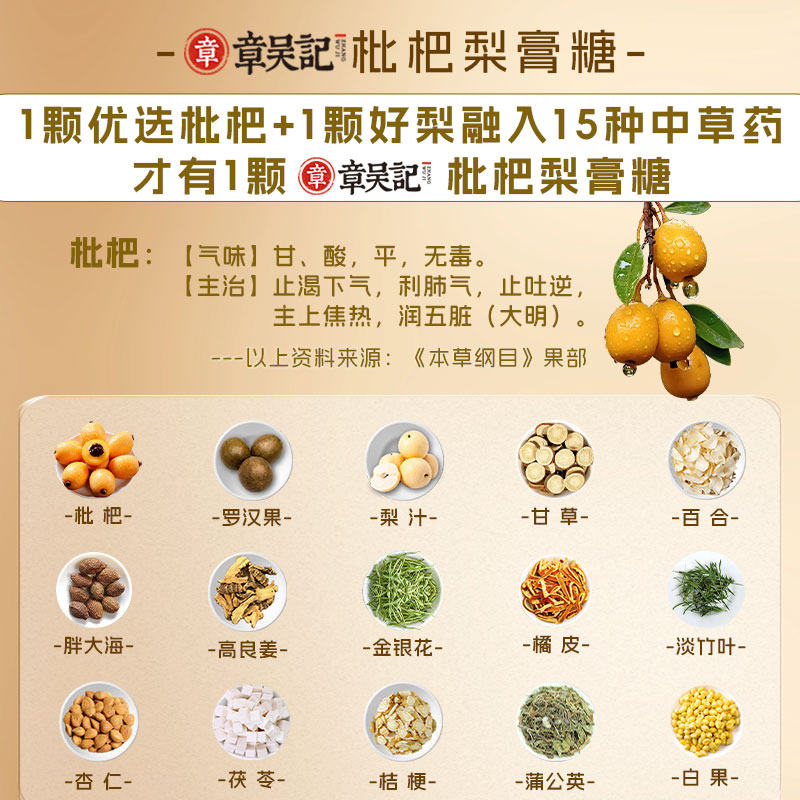 章吴记枇杷梨膏糖化手咳工百草秋润喉糖肺纯止官方旗舰店痰正品宗-图0