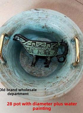 古青铜水窖古手机器青铜龙洗脸盆汉代婚礼道具