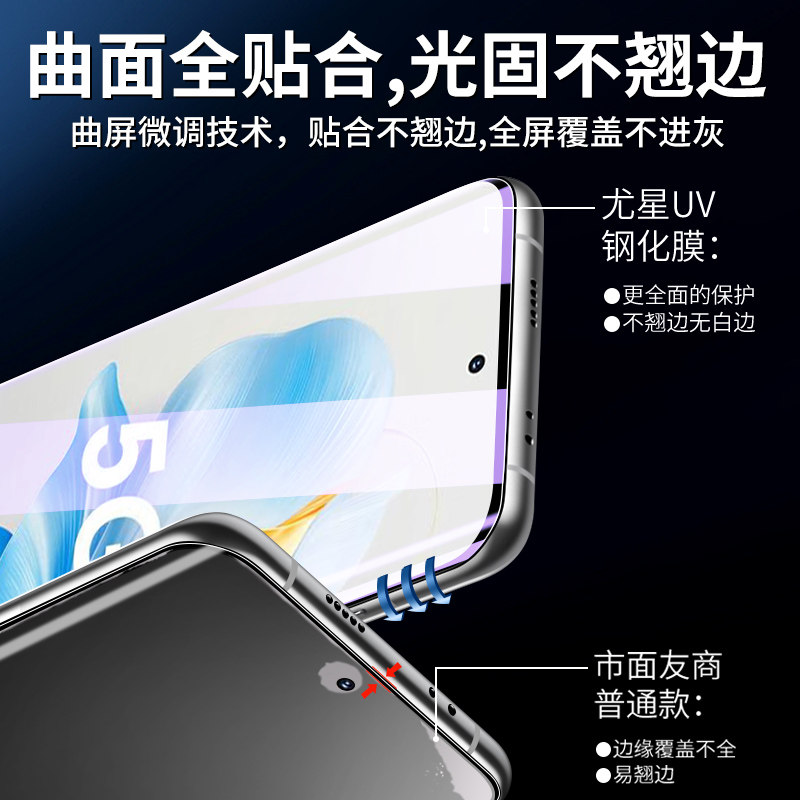 适用荣耀100钢化膜全覆盖uv曲屏高清抗蓝光保护honor100pro手机贴膜全胶防摔5G防偷窥防爆玻璃屏保水凝膜全包,淘宝优惠券,粉丝福利购,淘宝优惠卷