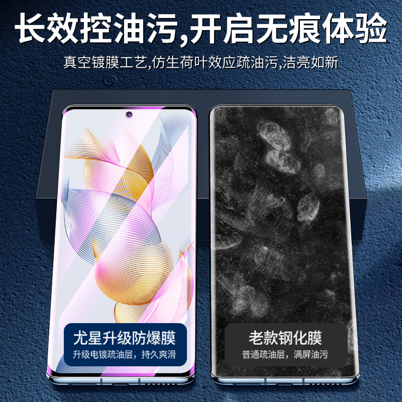 适用荣耀90钢化膜全屏覆盖抗蓝光防摔保护玻璃防爆honor90pro手机膜曲面防指纹新款无白边华为水凝膜高清屏保-图1