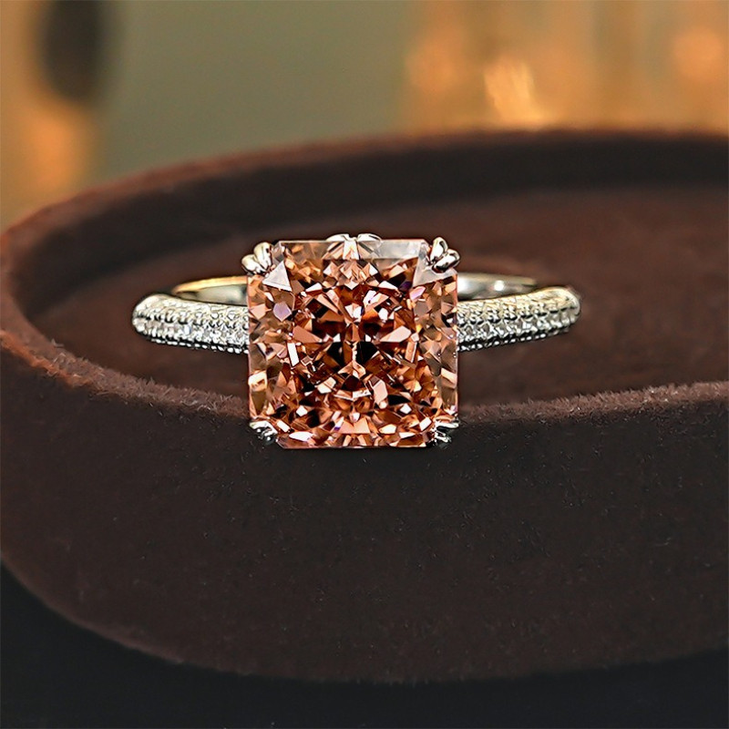 MIHMILY European designer natural ice morganite princess diamond ring for women with adjustable opening