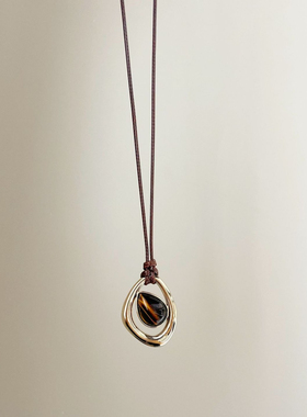 德国「 设计师」Mihmily复古不规则水滴虎眼石吊坠项链女个性轻奢