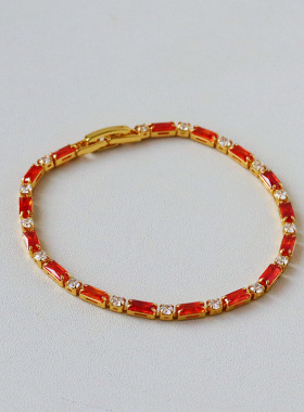 MIHMILY 欧洲「设计师」天然宝石红水晶镶钻手链女18K金时尚橘红