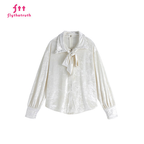 FTT FlyTheTruth『杜乐丽花园』 新中式丝绒衬衫女秋季小香风衬衣 - 图3