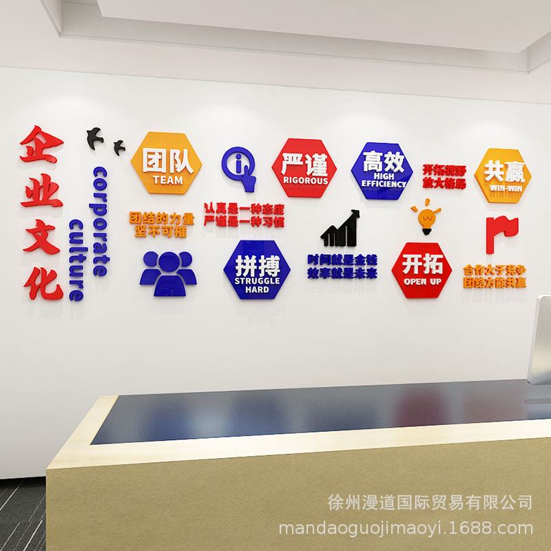 公司企业励志墙贴标语贴画3d立体标语办公室诚信文化墙面背景装饰 - 图0
