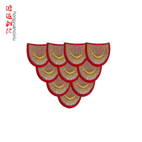 红色龙鳞刺绣布贴孔雀眼龙服战袍装饰贴戏曲演出服火凤凰熨烫贴花 - 图0