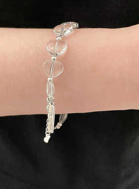 925纯银透明爱心水晶字母手链