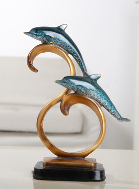 2025新款欧式树脂海豚创意隔板摆件客厅玄关卧室书房装饰工艺礼品