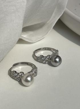 日系轻奢锆石珍珠贝母戒指女高级感气质可调节指环食指戒新款