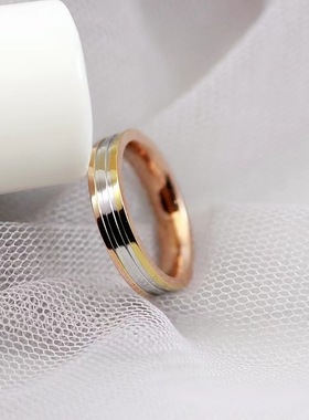 韩版热销钛钢三色戒指女百搭指环时尚情侣对戒不掉色轻奢小众