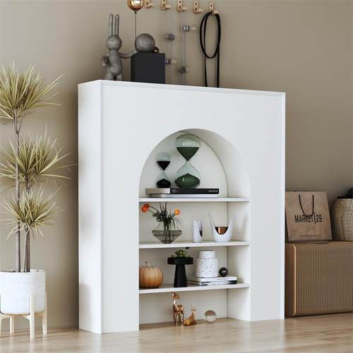 北欧白色展示玄关柜美式置物架简约法式客厅仿真壁炉直播间装饰柜 - 图2