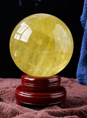 天然黄水晶球原石打磨装饰摆件