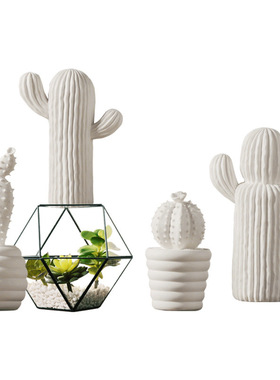 创意简约轻奢北欧陶瓷仙人掌摆件客厅样板房玄关桌面家居软