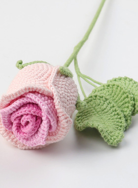 酒杯玫瑰成品纯手工编织花束家居摆件钩织仿真花毛线 礼物送女友