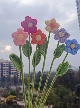 纯手工毛线编织泡芙花单支花束成品创意节庆母亲节礼品幼儿园礼物