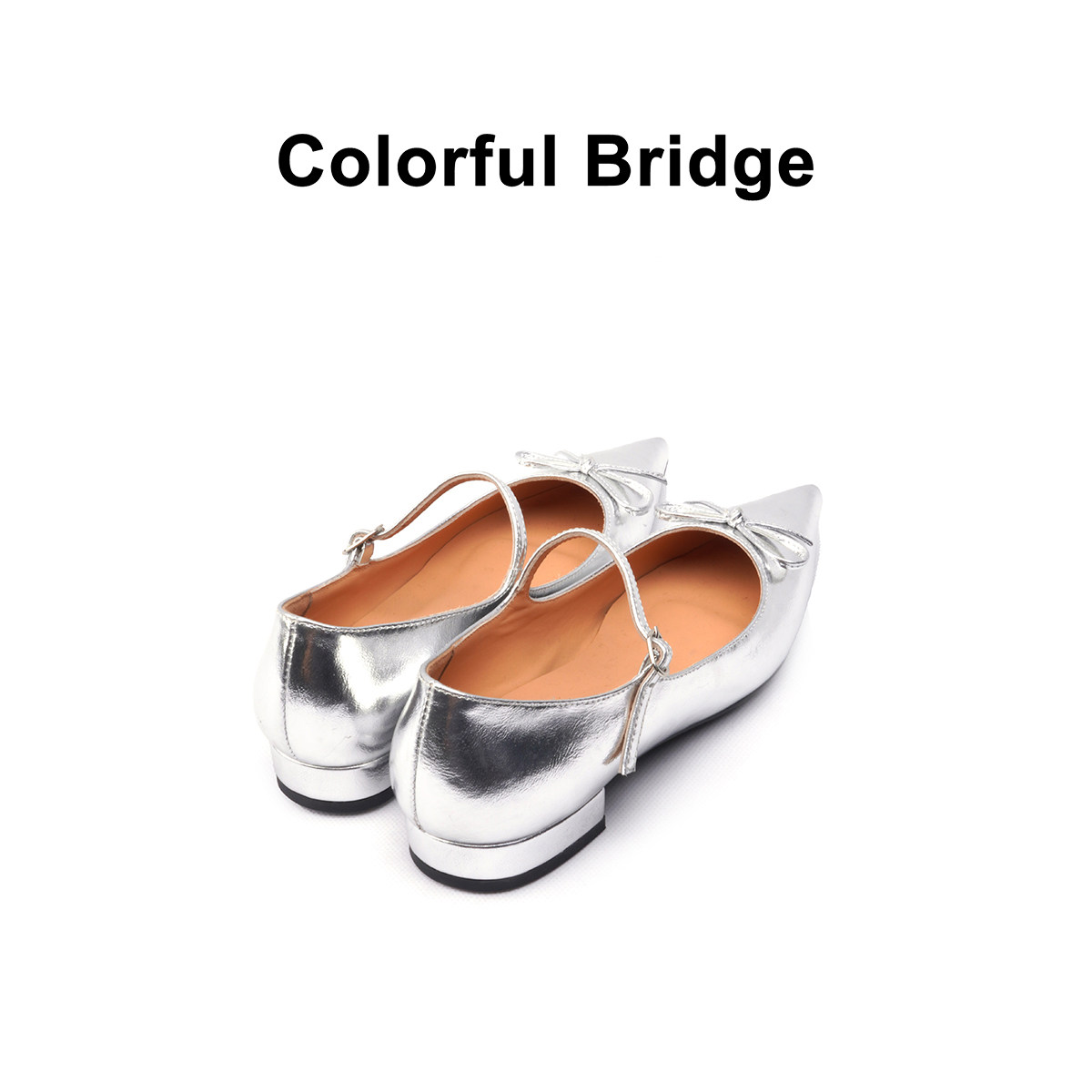 Colorful Bridge丨银色蝴蝶结女士平底芭蕾鞋 尖头甜美玛丽珍鞋,淘宝优惠券,粉丝福利购,淘宝优惠卷