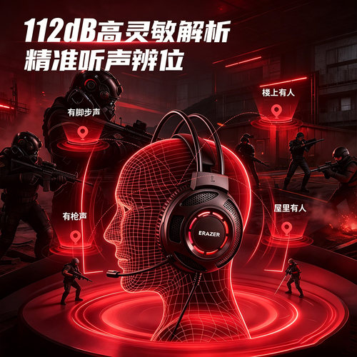 联想投资品牌异能头戴式有线游戏耳机听声辨位低延迟电脑游戏带麦 - 图0