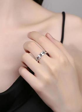 2024复古六字真言梵文戒指做旧可调节指环