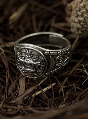 新款国风复古《醒狮盾牌》戒指百