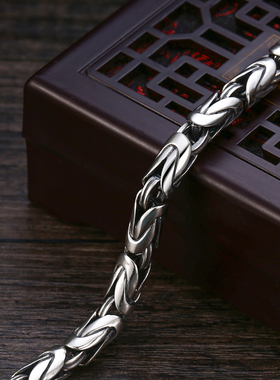 六字真言编织平安纹手链男925镀银复古民族风回纹链潮