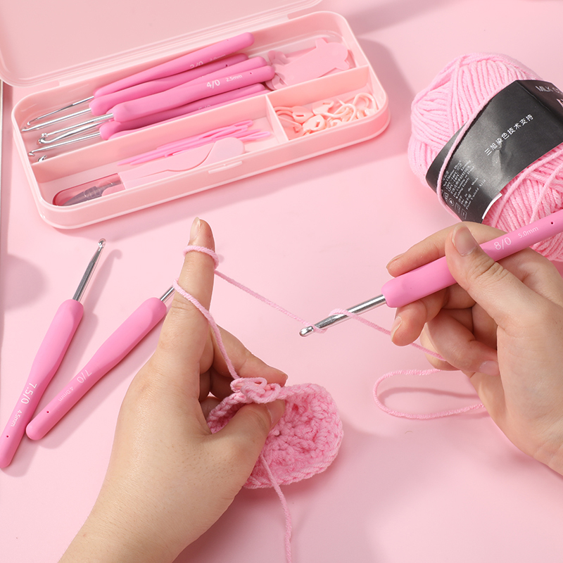 9支DIY钩针套装初学者多巴胺粉红手工舒适全套装编织毛衣毛线玩偶 - 图0