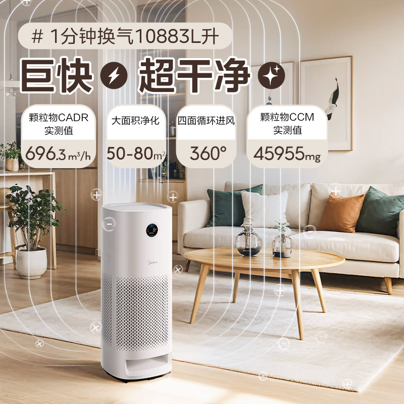 【政府补贴】美的空气净化器家用高效分解甲醛除过敏原异味病菌H6