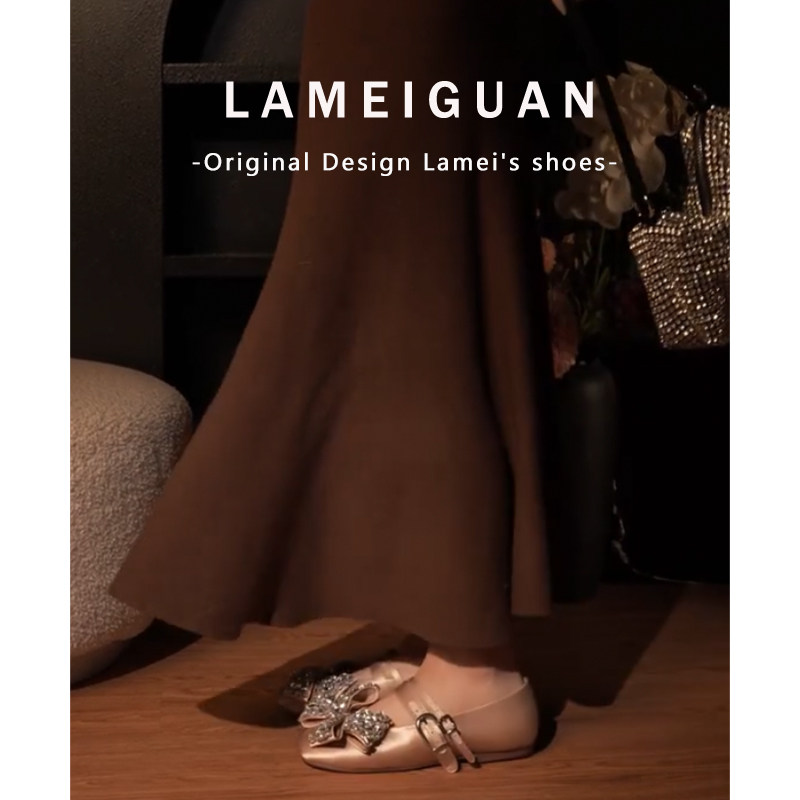 绝美香槟金水钻蝴蝶结平底玛丽珍鞋女春2026新款气质法式浅口单鞋,淘宝优惠券,粉丝福利购,淘宝优惠卷