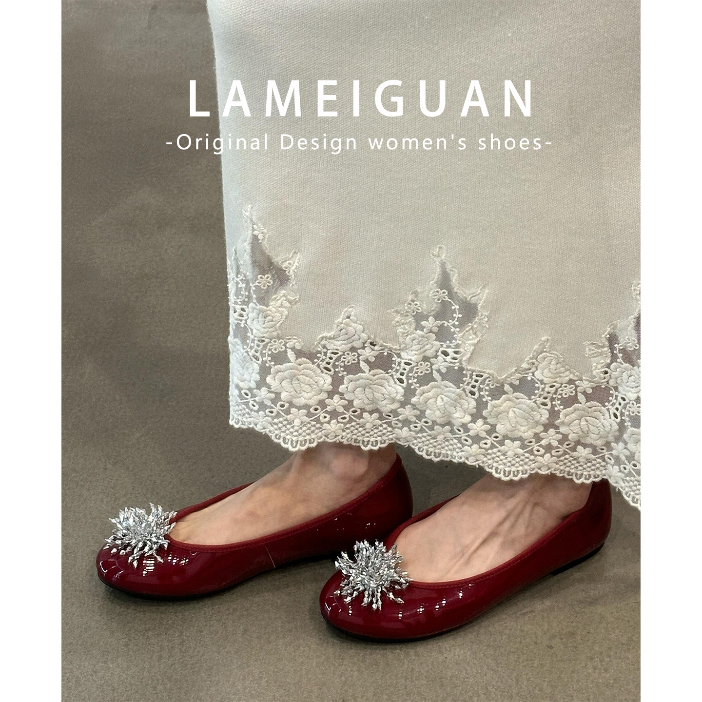 法式高级感水钻烟花平底新娘鞋婚鞋女2025秋季新款红色芭蕾舞单鞋,淘宝优惠券,粉丝福利购,淘宝优惠卷