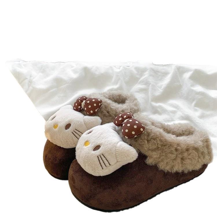 高颜值小猫蝴蝶结毛毛拖鞋女外穿2025冬季新款厚底增高勃肯棉拖鞋 - 图3