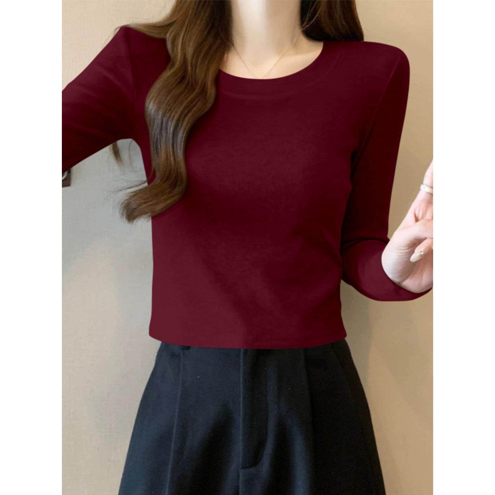 酒红色短款正肩打底衫女内搭2025新款春秋修身加绒长袖T恤上衣潮,淘宝优惠券,粉丝福利购,淘宝优惠卷