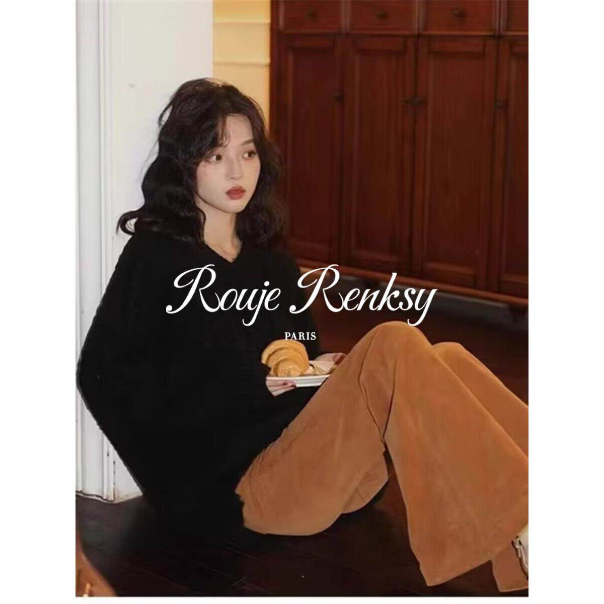 法国Rouje Renksy法式宽松慵懒红色毛衣女秋冬复古v领麻花针织衫,淘宝优惠券,粉丝福利购,淘宝优惠卷