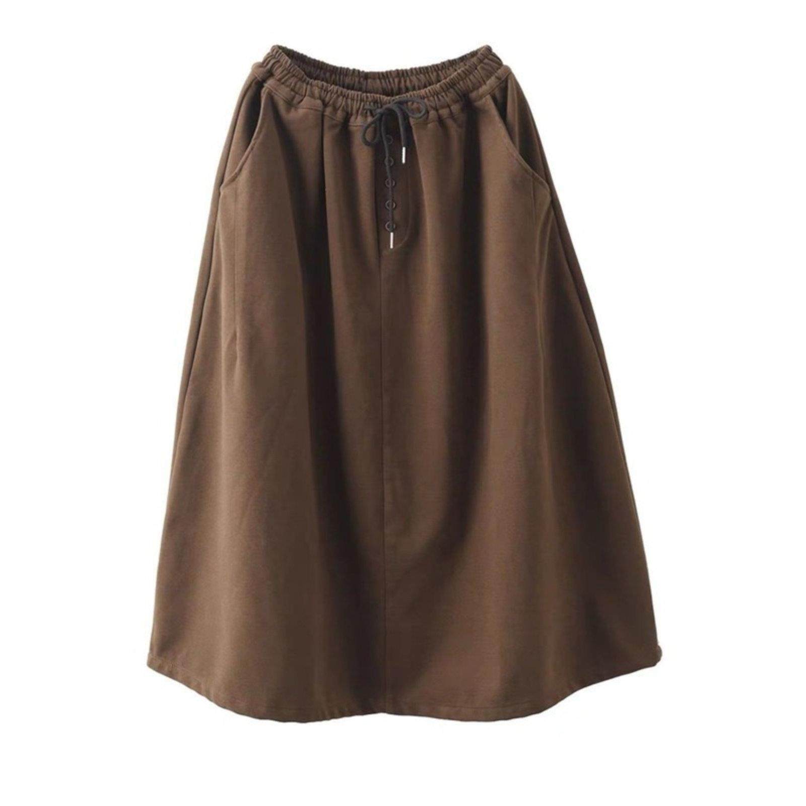 日系a字中长款半身裙女2025秋冬季新款高腰抽绳宽松显瘦伞裙,淘宝优惠券,粉丝福利购,淘宝优惠卷