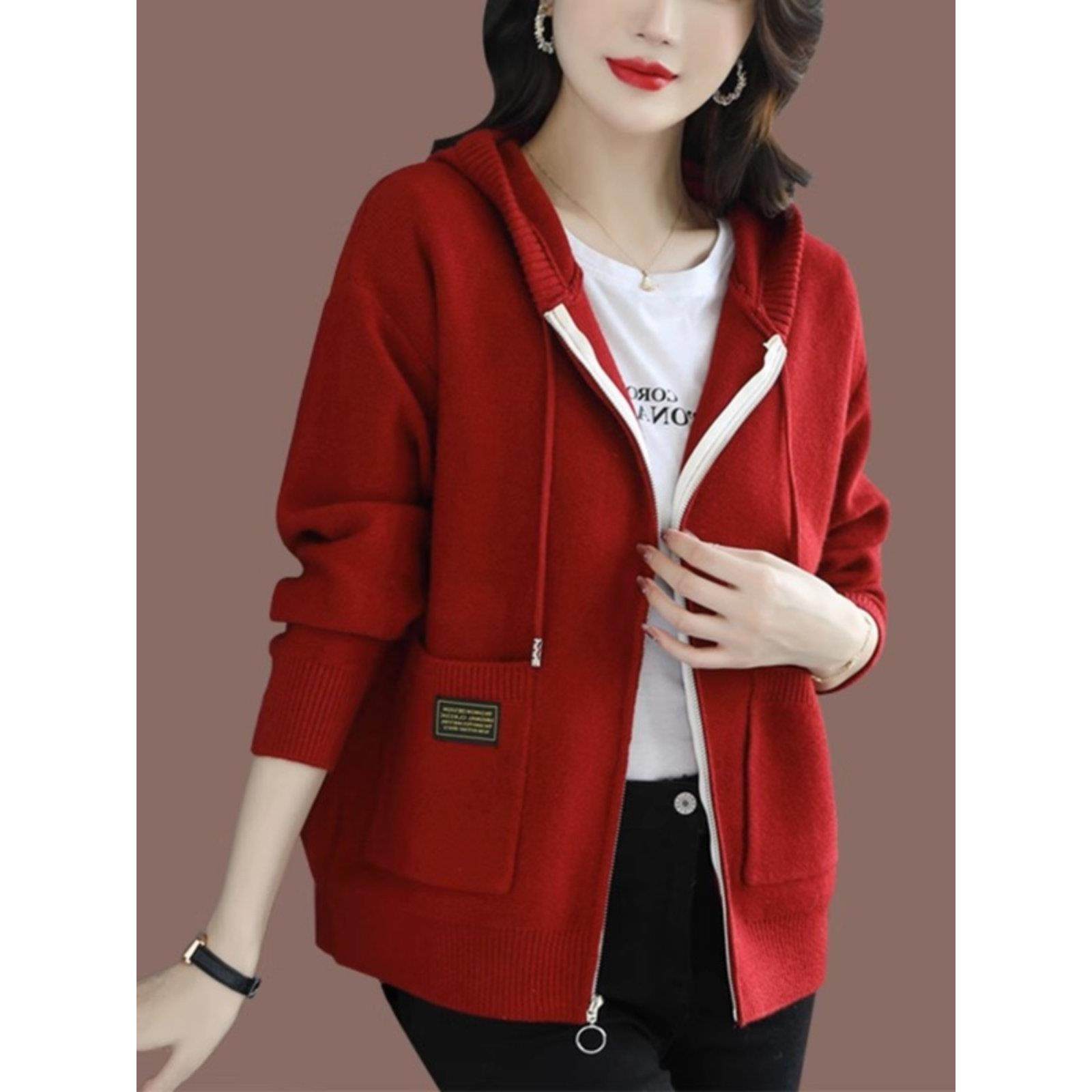 连帽拉炼毛衣外套女春秋2025新款爆款慵懒风外搭大码宽松针织开衫,淘宝优惠券,粉丝福利购,淘宝优惠卷